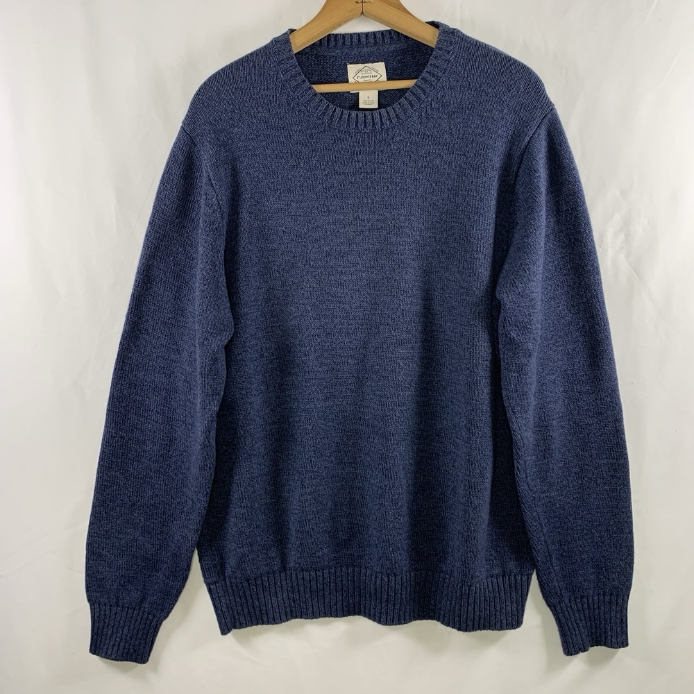 Mens Cotton Crewneck Pullover Sweater Large Blue Outdoor Rugged Layer Preppy